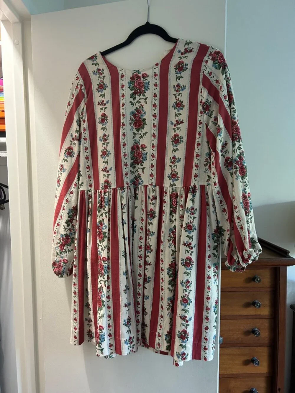 Sezane short dress burgundy and cream rose stripes - XL / 44 - Picture 2 of 4